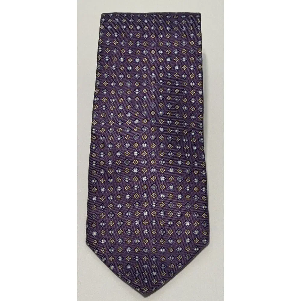 Vintage Brooks Brothers Makers Tie Hand Made 100% Silk Purple Geometric